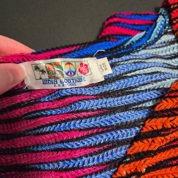 India Boutique Womens Multicolor Sheer V-Cut Mini Dress Size OS Boho Hippie 70's - Picture 4 of 6